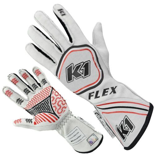 K1 RaceGear 23-FLX-W-M Flex Racing Gloves Made With Nomex - White, Medium