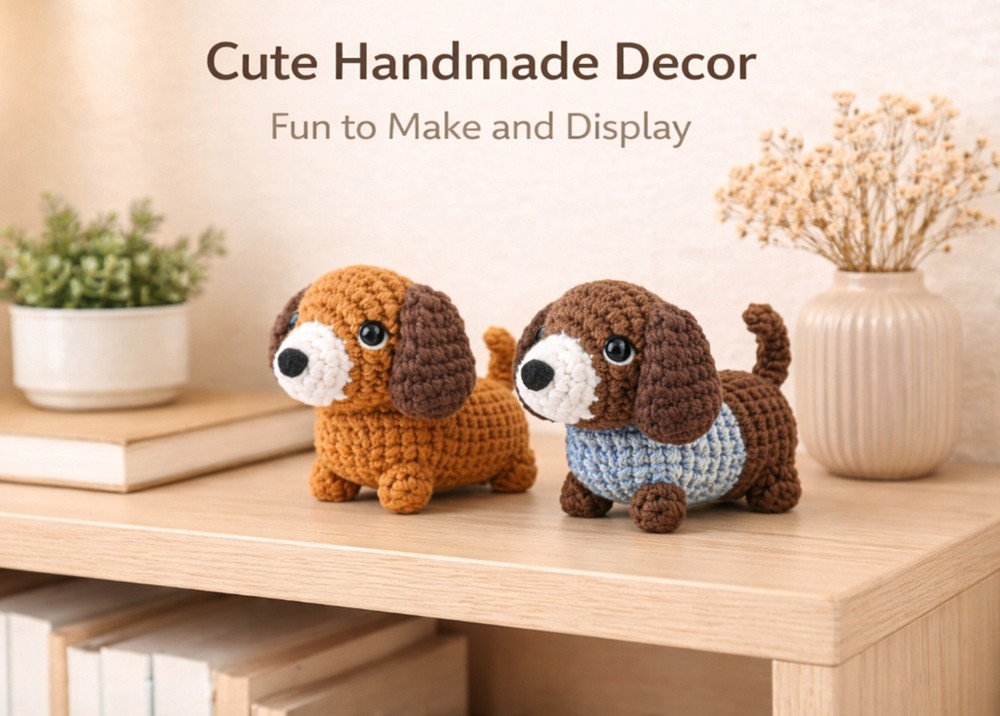 Beginner Crochet Kit 2 Dachshund Dog DIY Set with Step-by-Step Video Tutorial