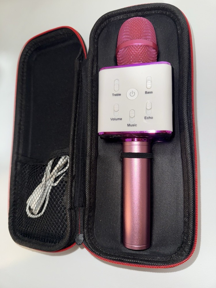 Portable Wireless Bluetooth KARAOKE MICROPHONE Pink NWOB + Case