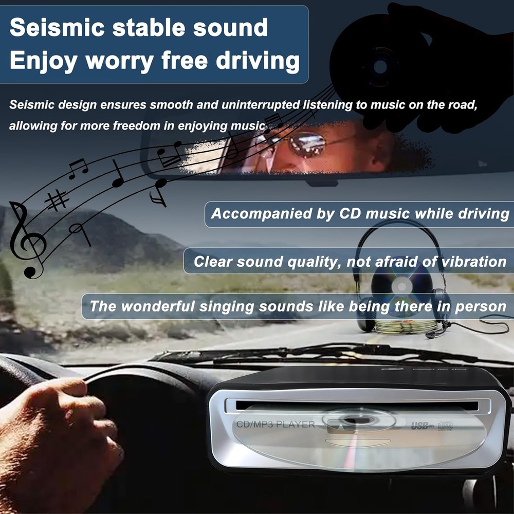 Portable CD Player for Car, External USB Compact Disc Drive for Vehicles without