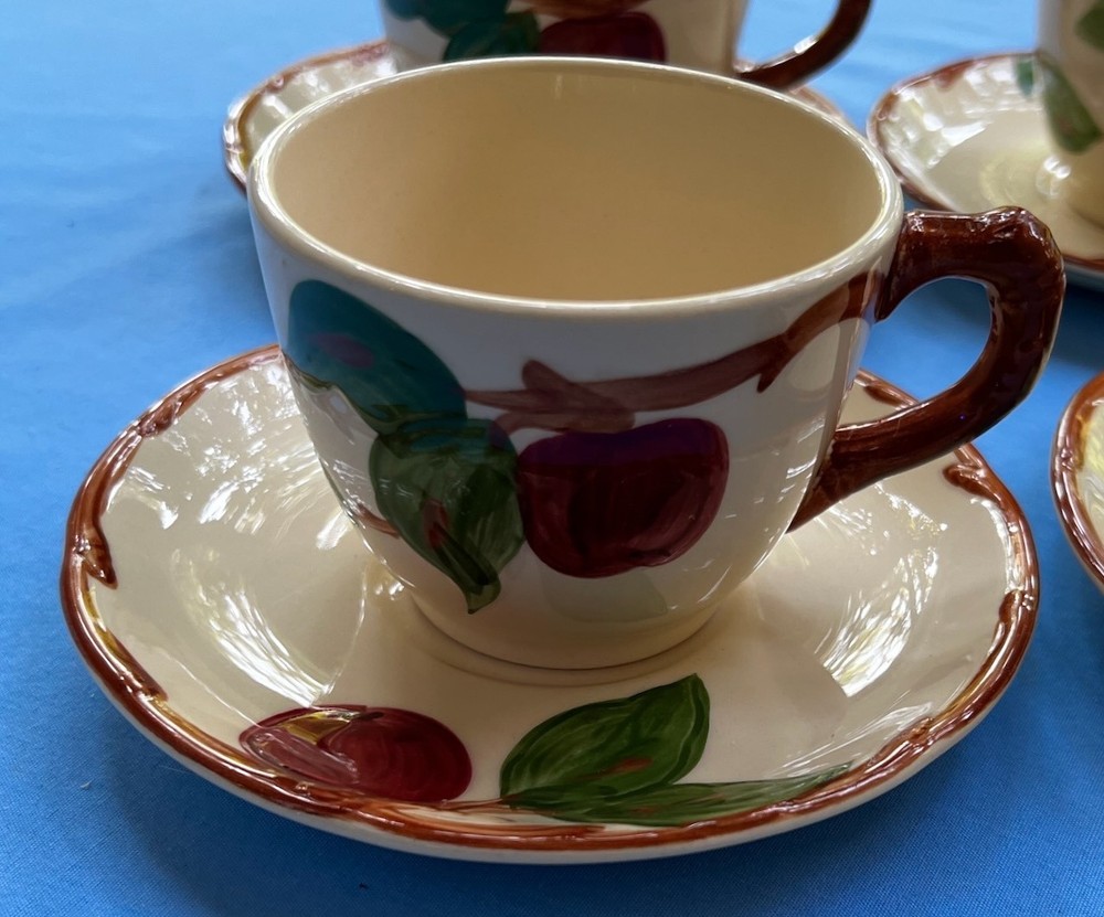 FOUR Franciscan Apple Earthenware Interpace Cup and Saucer Sets USA