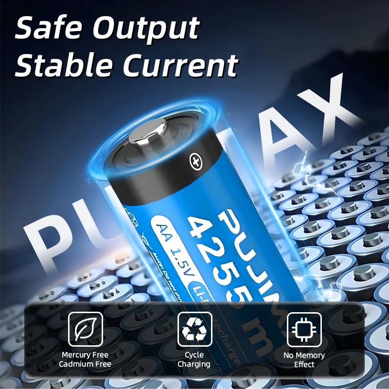 NEW 4 PCS PUJIMAX 4255mWh 1.5V AA Rechargeable Li-ion Batteries with Charing Box