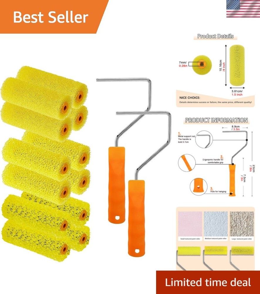 Versatile 12-Piece Foam Textured Roller Set with 2 Durable Frames - 3 Styles