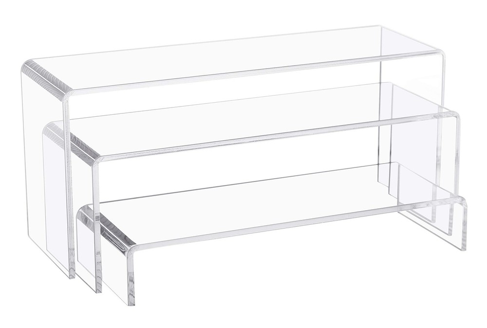 3 PC Large Clear Acrylic Riser Set, Acrylic Display Risers Shelf Showcase Fix...