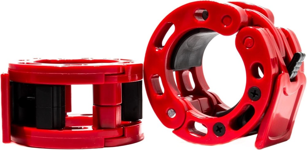 Versatile Weightlifting Barbell Collars - Quick Release 2" Locking Clips in Red