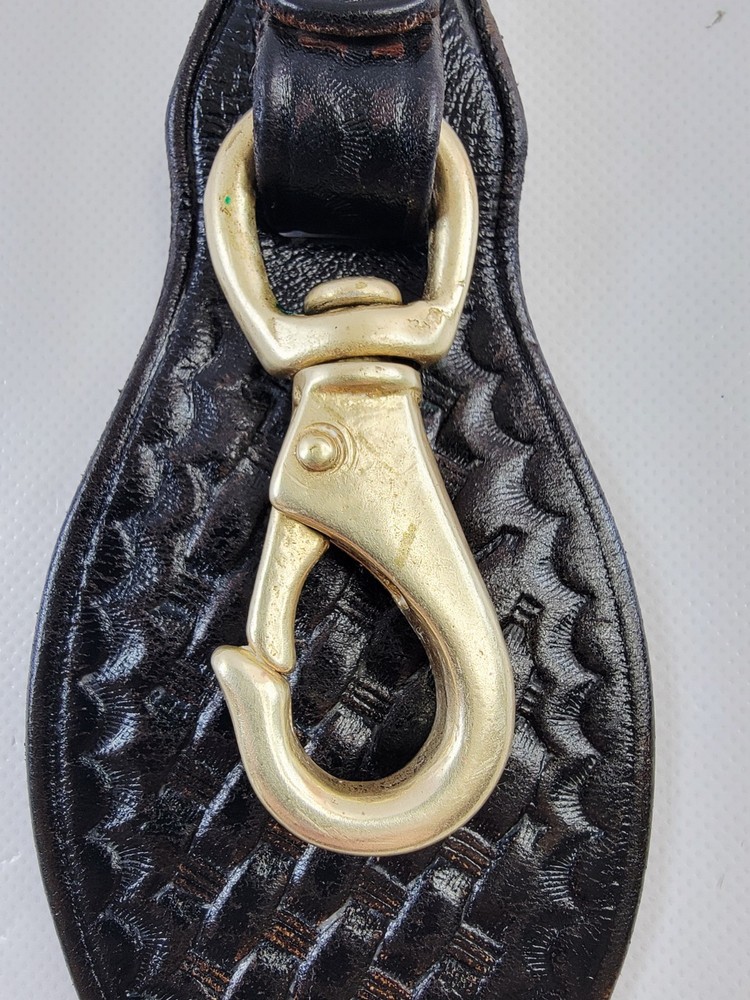 7" Brown Basketweave Leather Scabbard Key Ringw/ Brass Hook 2" Double Snap