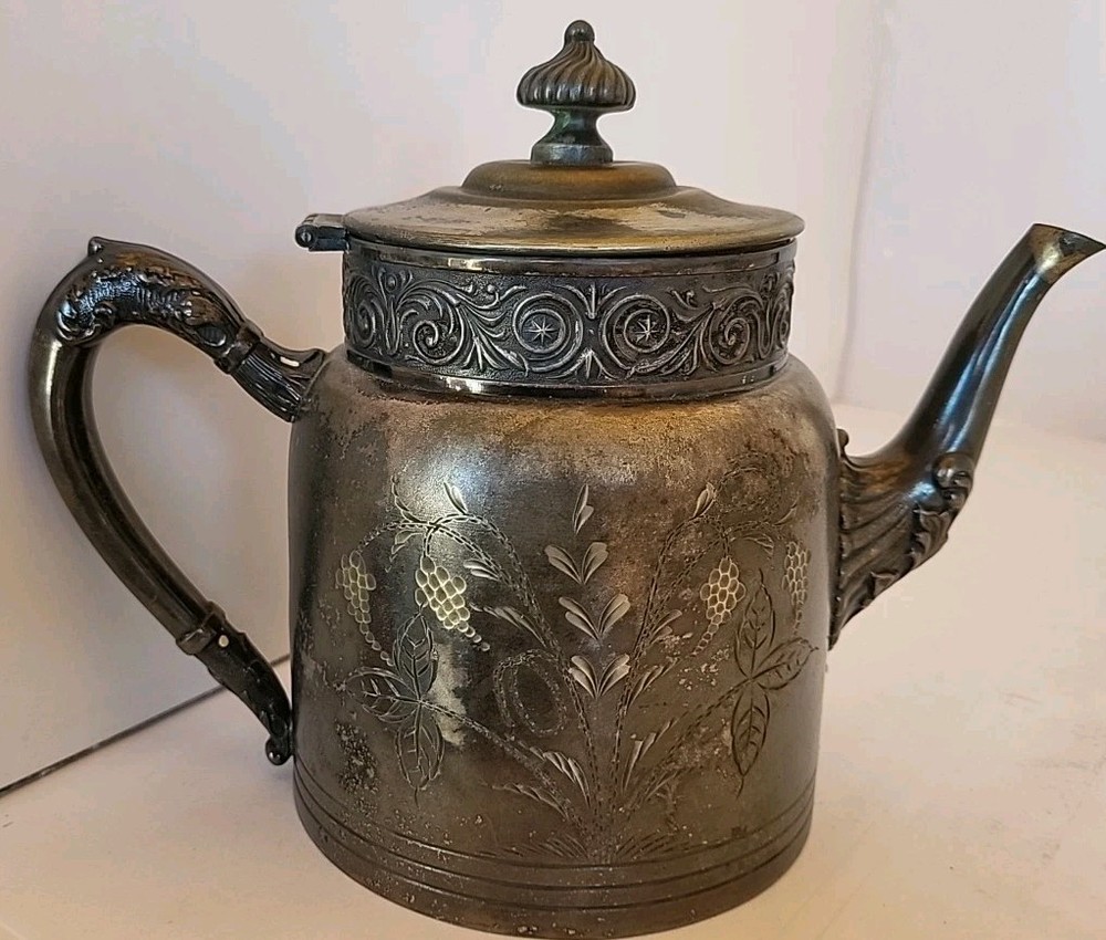 Vintage Union Co Silverplate Coffee Teapot Hingded Lid Floral