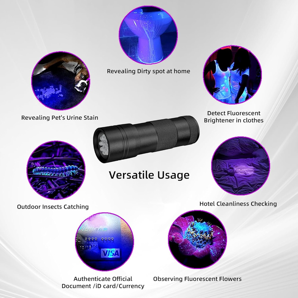 UV Flashlight Black Light–Small Portable Mini 12 LED Blacklight Flashlight for H