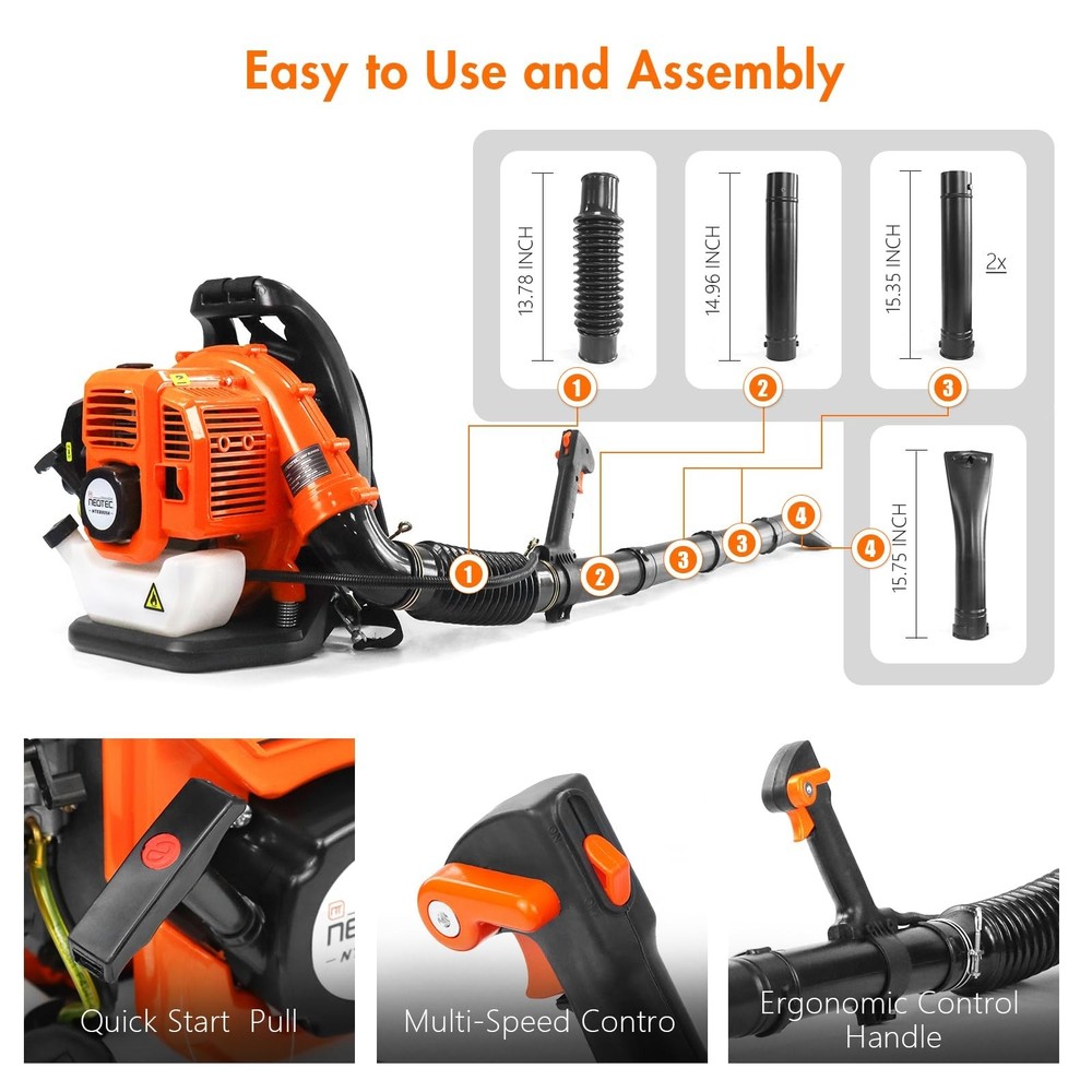 Commercial Backpack Leaf Blower 2 Stroke 52CC Gas-powered Backpack Snow Blower