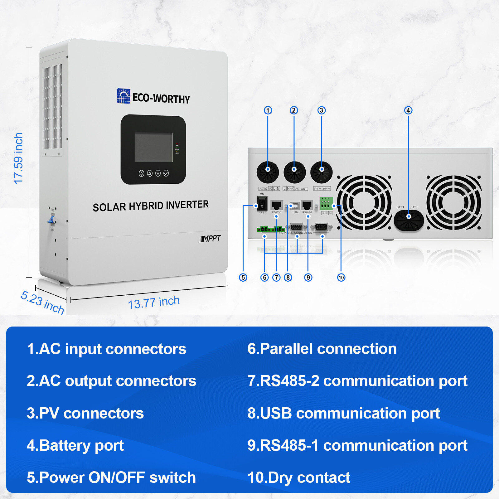 5KW 48V Solar Hybrid Inverter 120V/240V Split Phase 100A MPPT Charge Controller