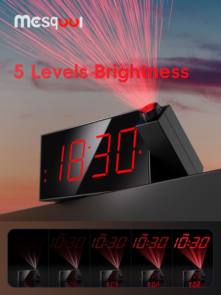 Mesqool Projection Alarm Clock, with Projection, Red Digits;