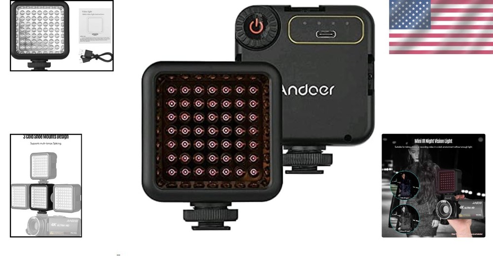 Compact USB Rechargeable IR Night Vision Light - 20m Range for Video Cameras