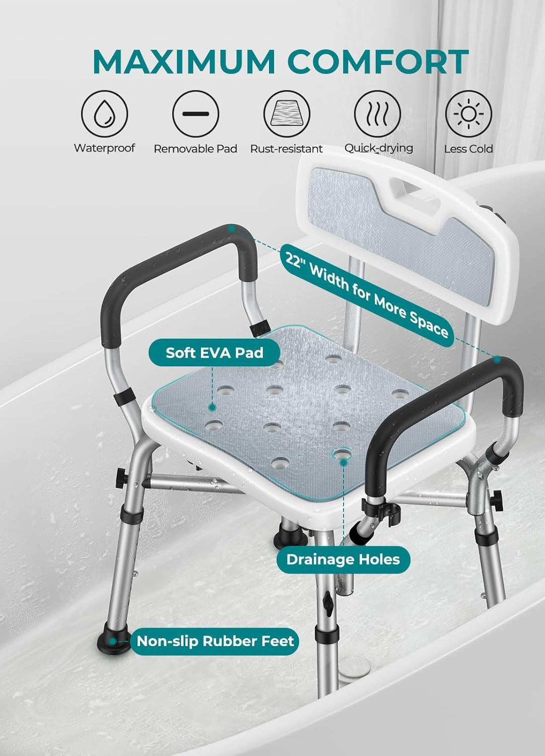 Shower Chair for Elderly and Disabled, 550 lbs Shower Chair for Inside Shower