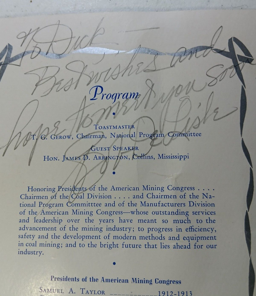 Vintage 1948 American Mining Congress Coal Convention Dinner Program