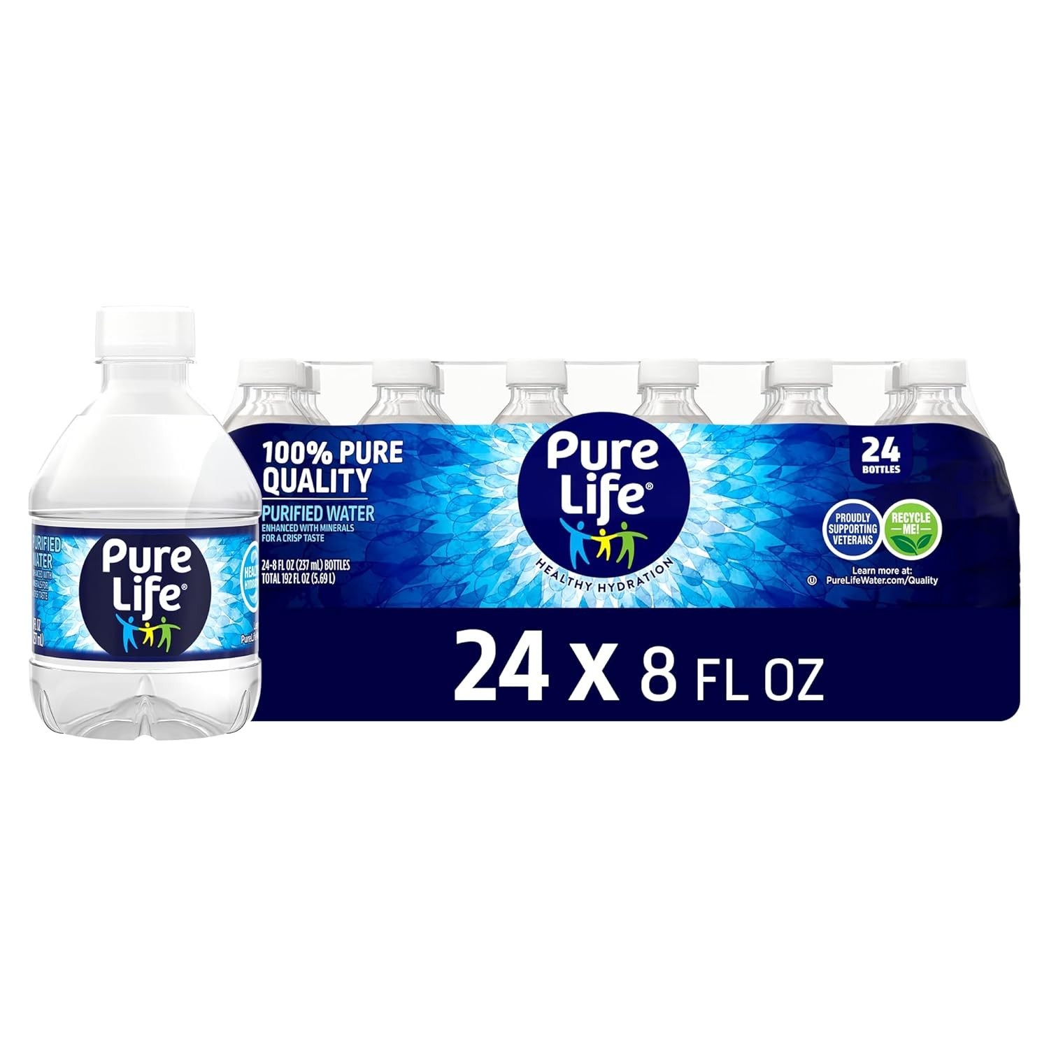 Pure Life, Purified Water, 8 Fl Oz, Plastic Bottled Water, 24 Pack *FRESH*