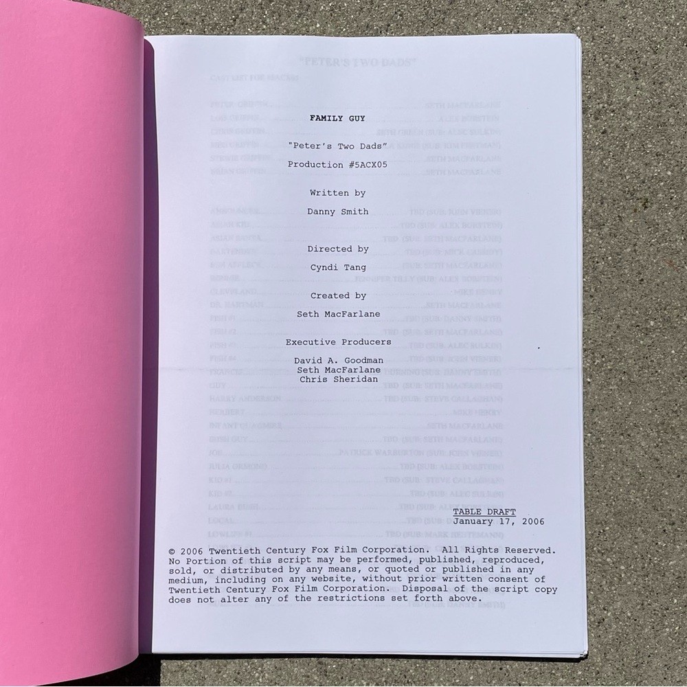 Family Guy SET 2006 Production Used Table Draft Scripts w/ Written Casting Notes
