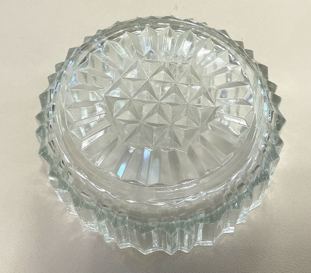 Anchor Hocking Crystal Covered Round Lid Geometric Pattern Candy Trinket Dish