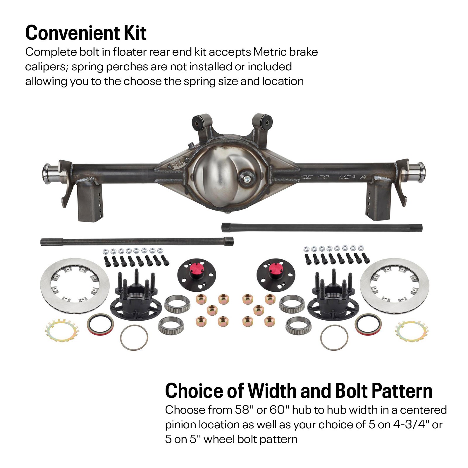 9 Inch Floater Rear End w/ Adjustable Metric Brackets, 5x4.75, 60