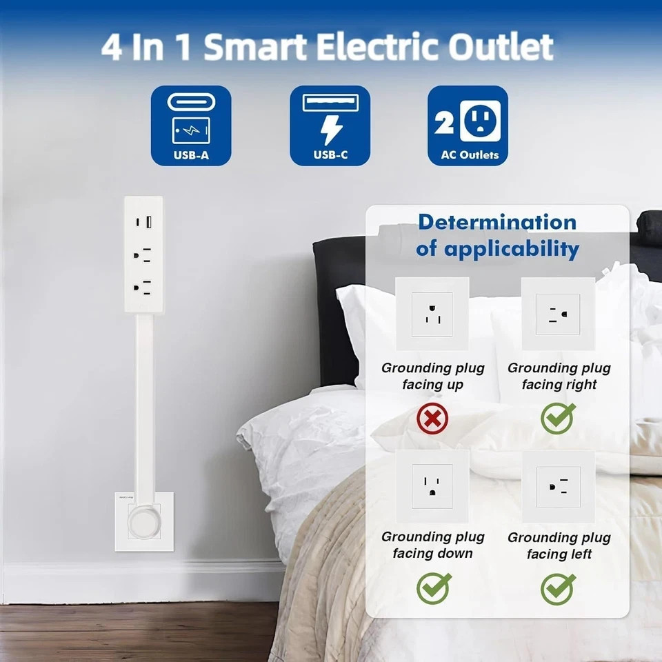 Electrical Outlet Expander Power Socket Rotating Extender Sofas Nightstands Desk