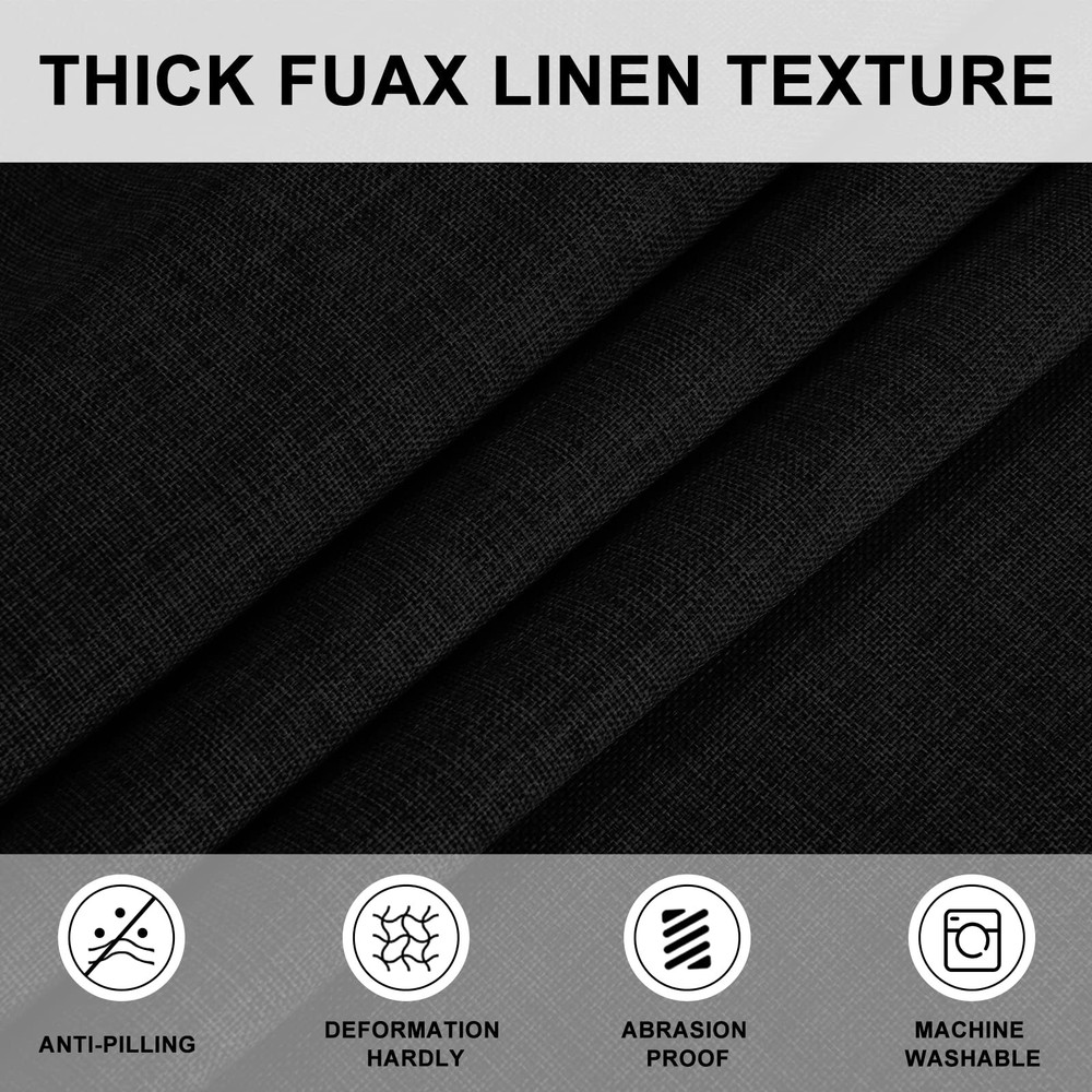 Round Tablecloth 90" Black Linen Polyester Wrinkle Stain Resistant Dining