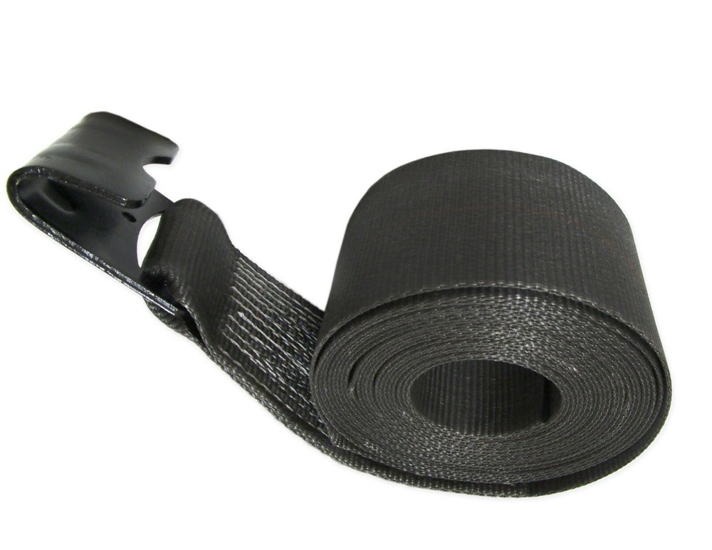USA 4" X 60' Black Winch Replacement Strap w/ Flat Hook Flatbed Tie Down Trailer