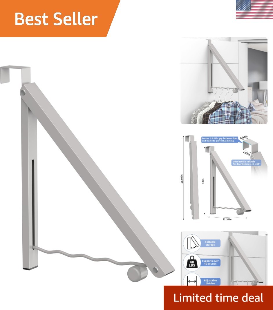 Foldable Over-The-Door Clothes Drying Rack - Space Saving in Warm Gray