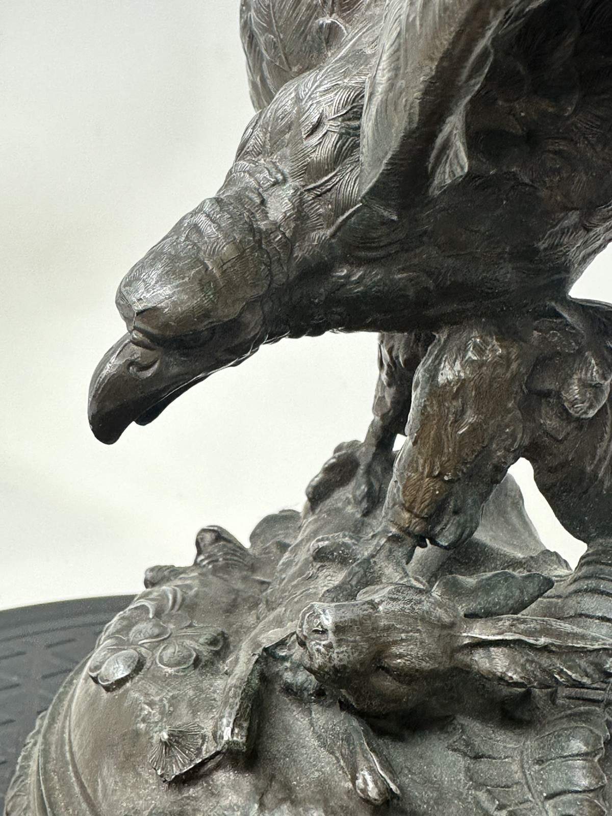 Antique French Bronze Eagle (?) Attacking Hare 9.5” Style of Jules Moigniez