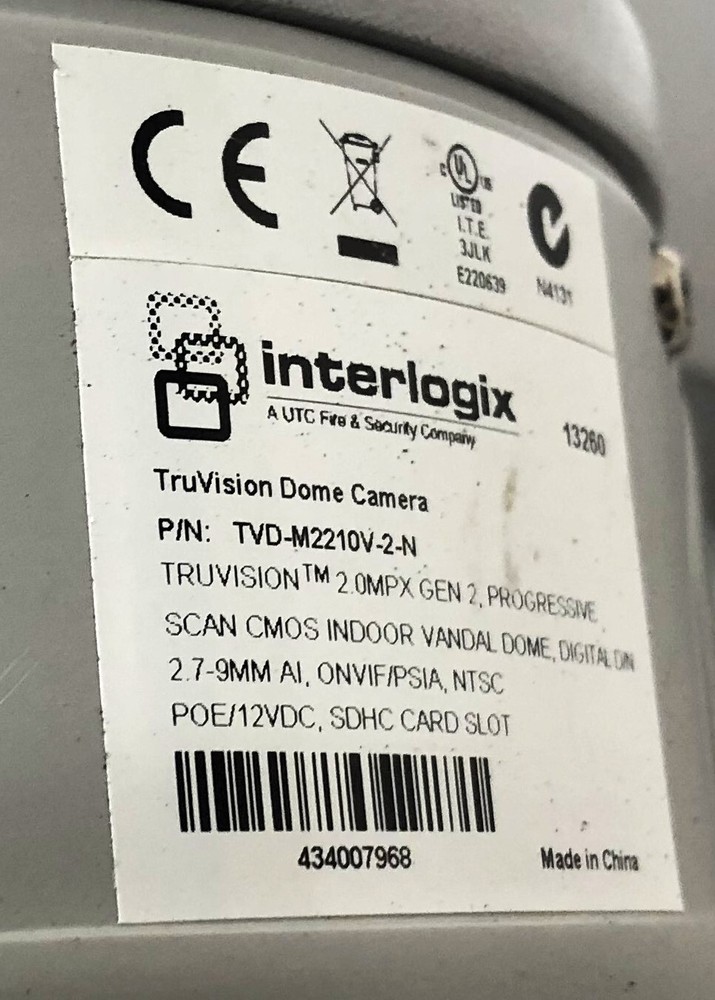 Interlogix TruVision Dome Camera W/ Wall Mount (Untested) TVD-M2210V-2-N USED