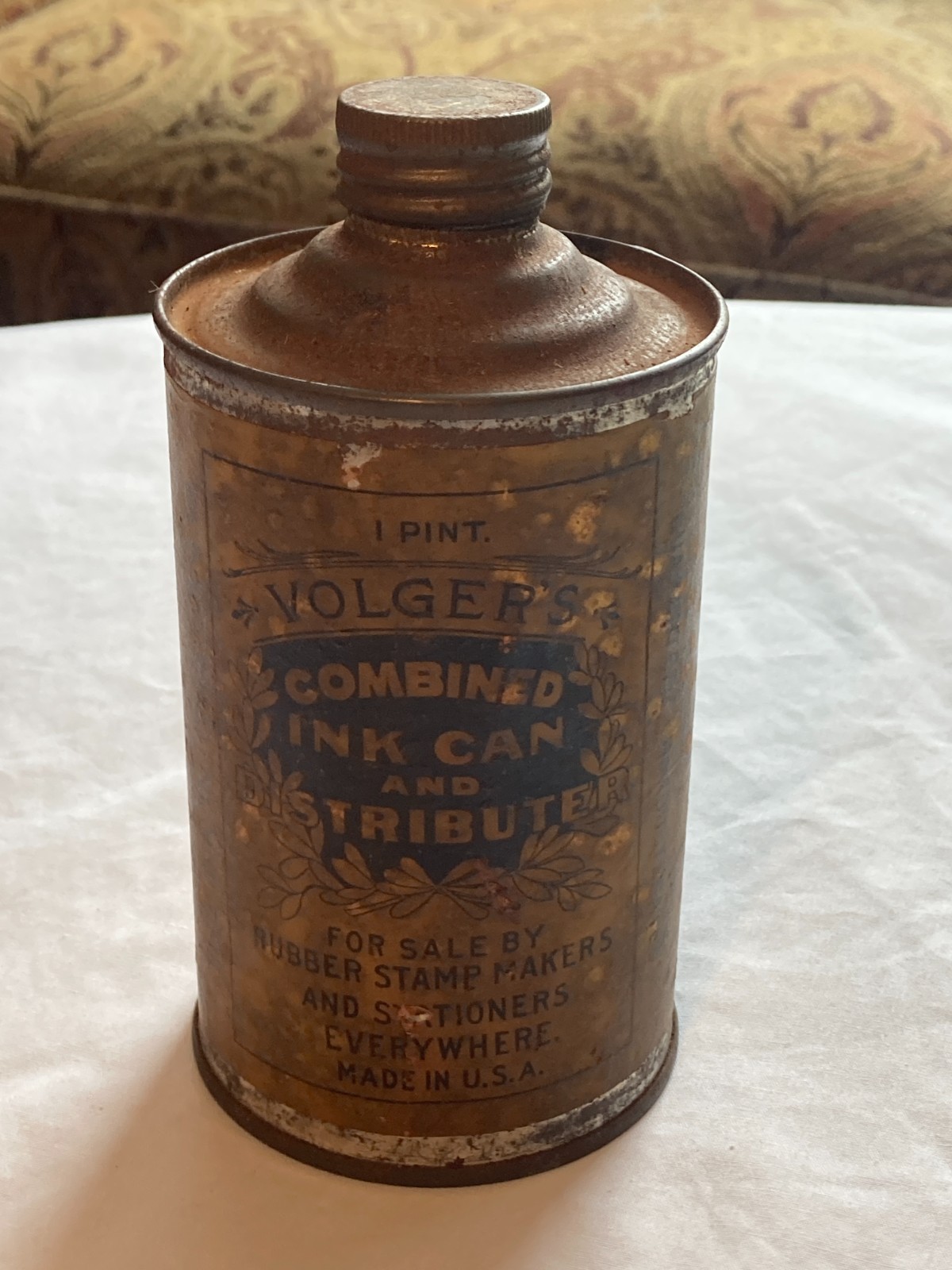 c1910-20 Volger's combined Ink Can and Distributor, Screw Top Master Ink Tin Can