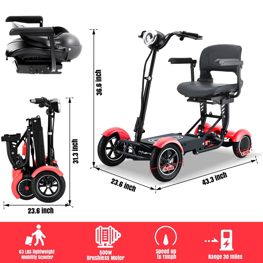 Foldable 4 Wheel Mobility Scooter Folding Drive Device for Seniors Adults 36V