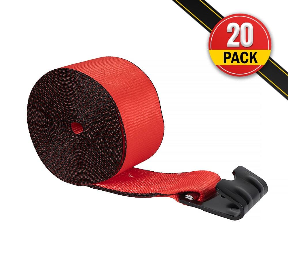 (20 Pack) 4" x 30' Winch Strap with Flat Hook - Red