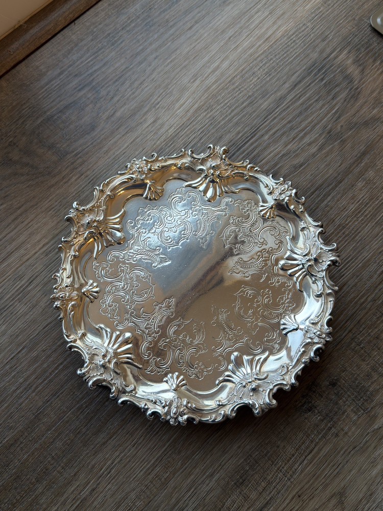 Old Sheffield Silverplate Salver by Corbell & Co round tray Silver Over Copper