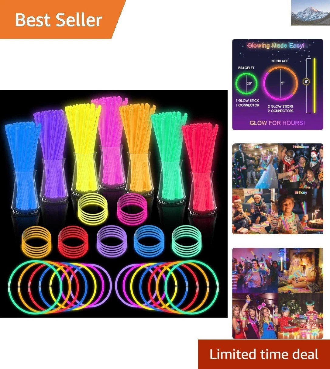 Ultra Bright Glow Sticks Bulk Pack - 50pk Assortment for Parties & Celebrations