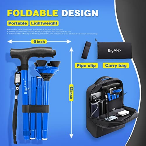 Folding Walking Cane with LED Light,Pivoting Quad Base,Adjustable Walking