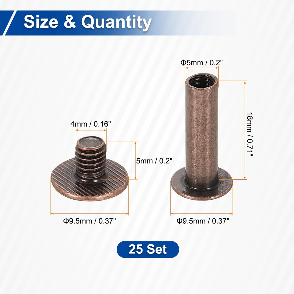 25set Phillips Chicago Screw M5x18mm Binding Post Screw, Red Copper