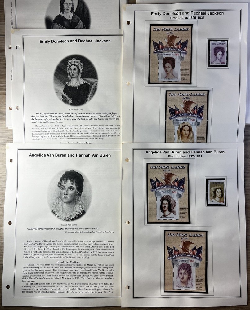 Heritage Collection American First Ladies Collection Album Inserts + 70 Stamps