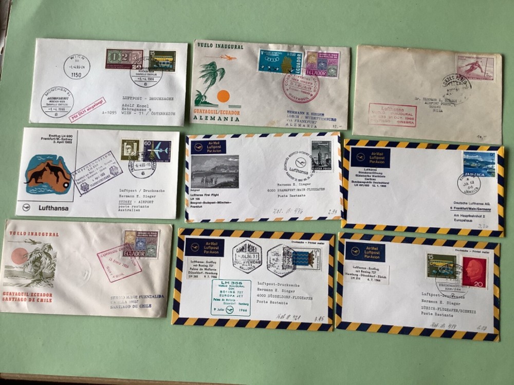 Airmail flight cover mixed world 9 items Ref A1462