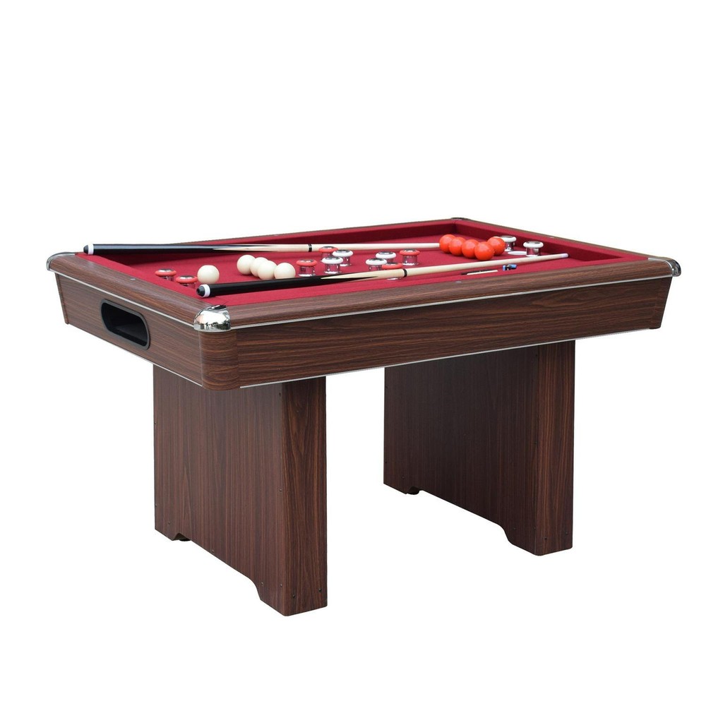 Bumper Pool Table with Walnut Finish and Red Felt - Includes Reversible Tabletop