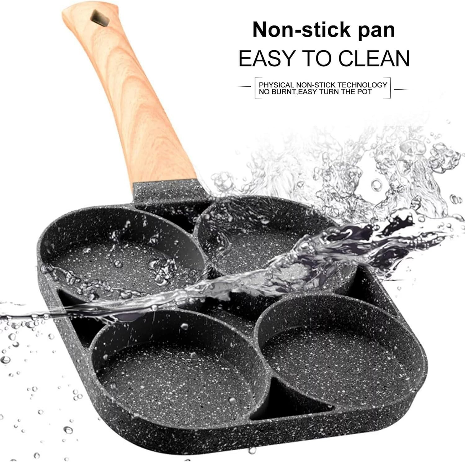 4-Cup Fried Egg Frying Pan Nonstick Pancake Pans with wooden handle