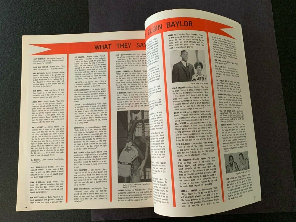 Elgin Baylor Night Program March 21st 1969 23 Pages EX