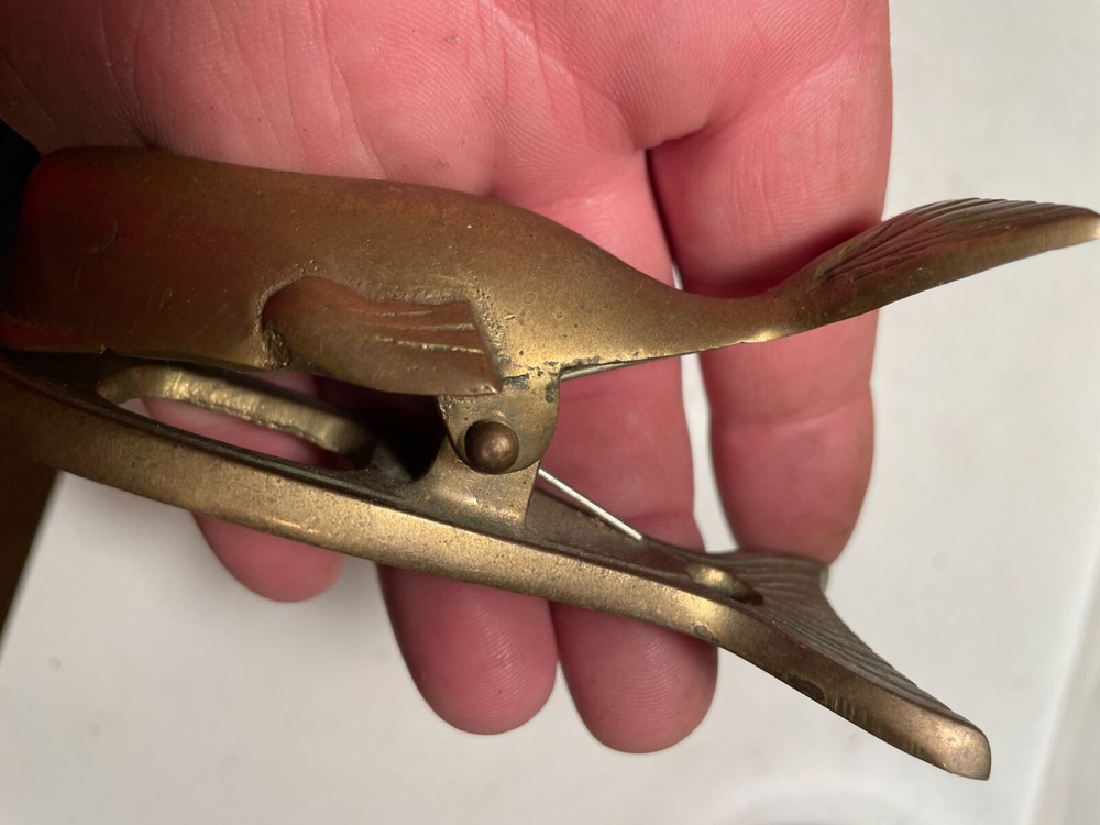 Vintage Soild Brass Whale Note Holder