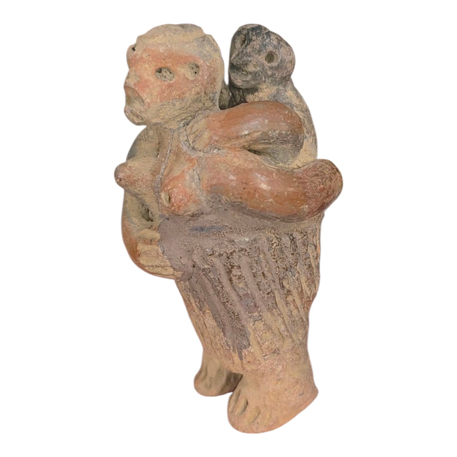 Ancient Pre-Columbian Human Effigy Carved Stone Artifact Mother With Child