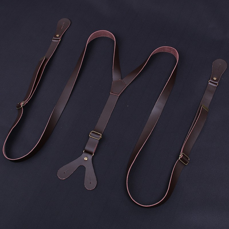 20Mm Two-layer Leather Braces Suspenders Adjustable with Button Hole for Work