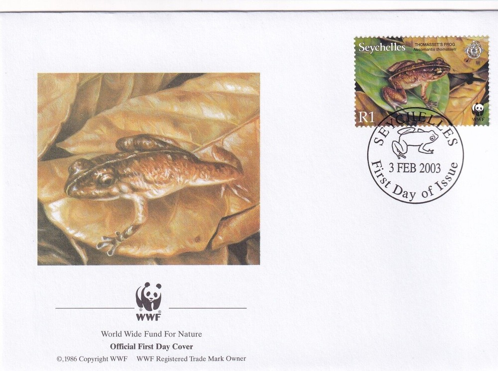 SA13 Seychelles 2003 World Wide Fund - Thomasset's Frog FDC