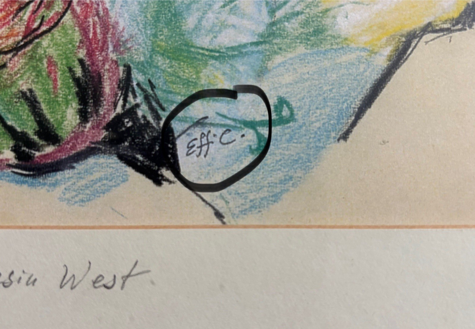 Effi Casey Signed Drawing ‘Desert Study, Taliesin West’ - Franklin Lloyd Wright