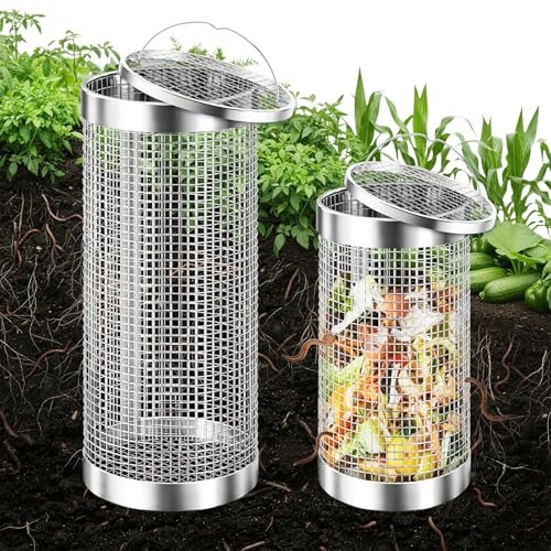 2 Pack Worm Composter Worm Bin, Stainless Steel Inground Compost Bin with