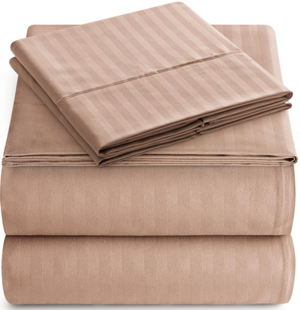 Queen Sheet Set - 4-Piece Striped Queen Size Bed Sheets - Soft & Cooling Deep...