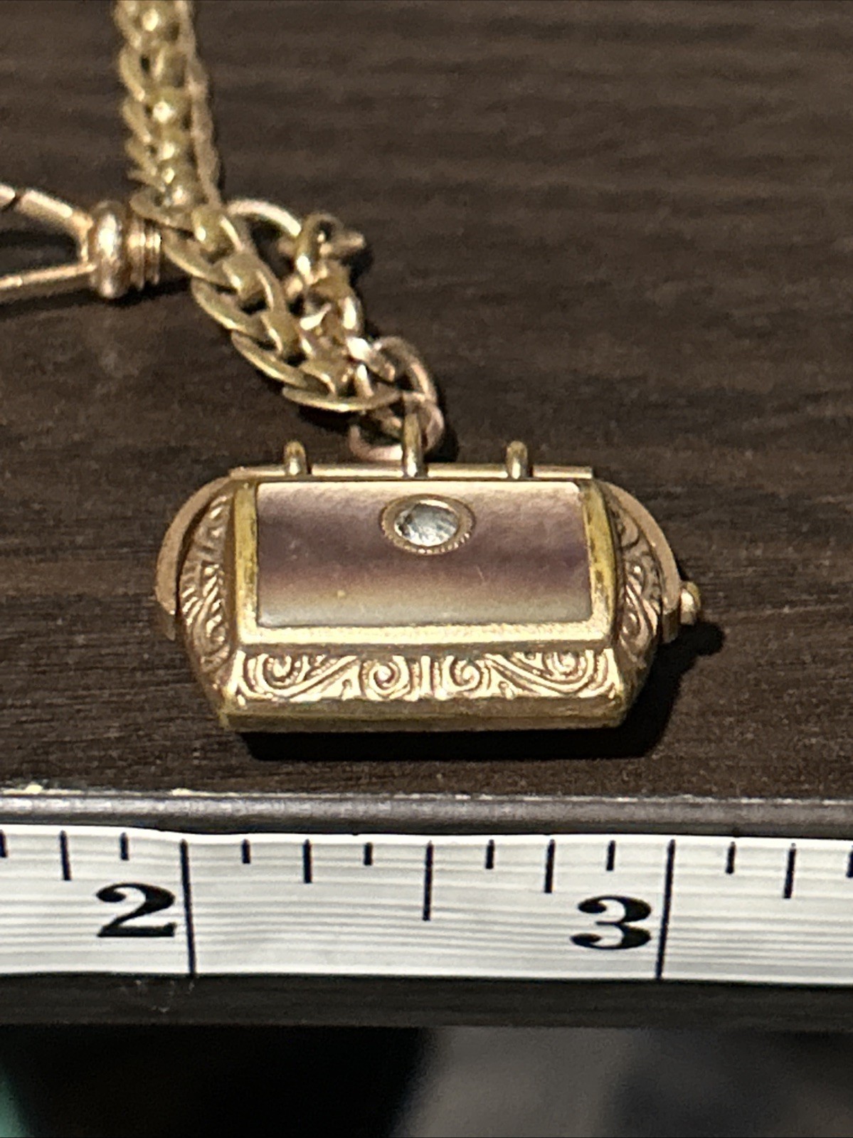 Vintage CHARNIER 1/10 Watch Chain Rose GF Abalone Carnelian Spinner GF Fob 11”