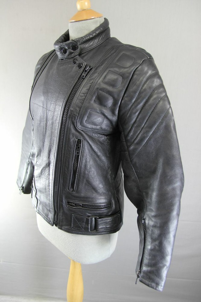CLASSIC BLACK DYNAMIC LEATHERS COWHIDE BIKER JACKET: SIZE 12