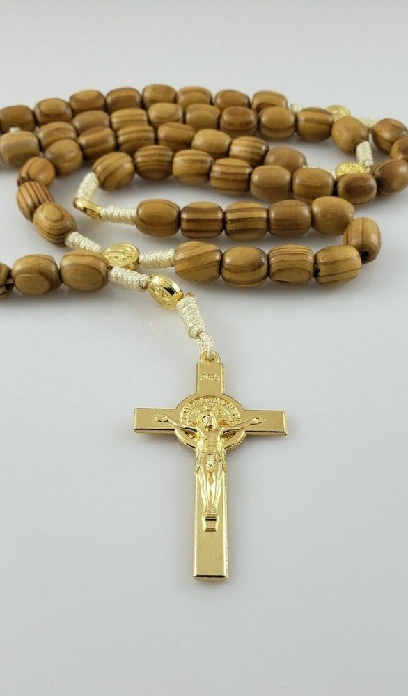 Medjugorje St Benedict LT BRWN Wooden Beads Catholic Rosary Handmade